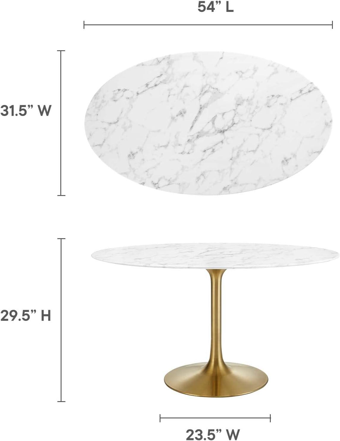 Oval White Marble and Gold Mid-Century Modern Dining Table