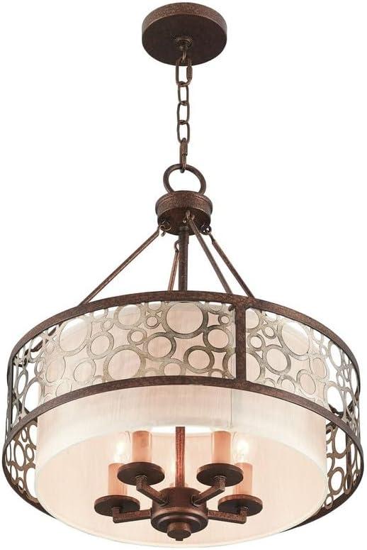 Palacial Bronze Gilded 5-Light Chandelier with Silk Champagne Shade