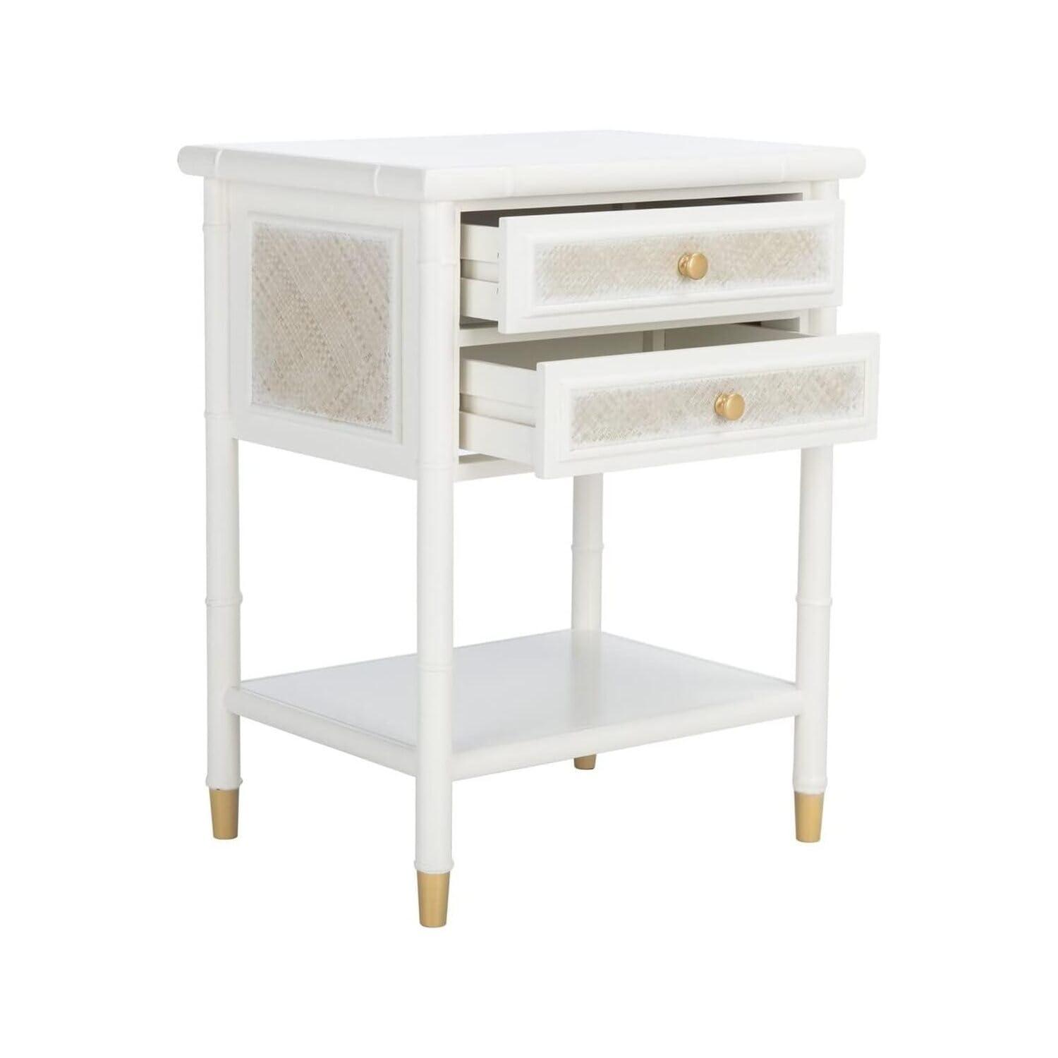 Ahab 2 Drawer 1 Shelf Accent Table - White/Gold - Safavieh