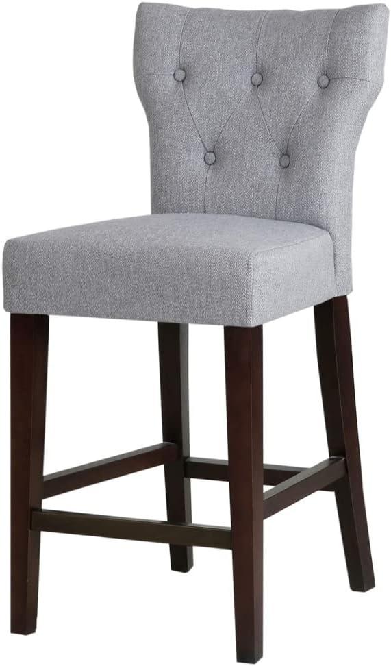 Gray Tufted Back Saddle Style Counter Stool with Wood Frame