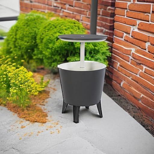 Keter Keter 32 Qt. Cool Bar Cooler Outdoor Weather Resistant Patio Furniture 2 in 1 Pop Up Cocktail Side Table and Beverage Cooler Combo