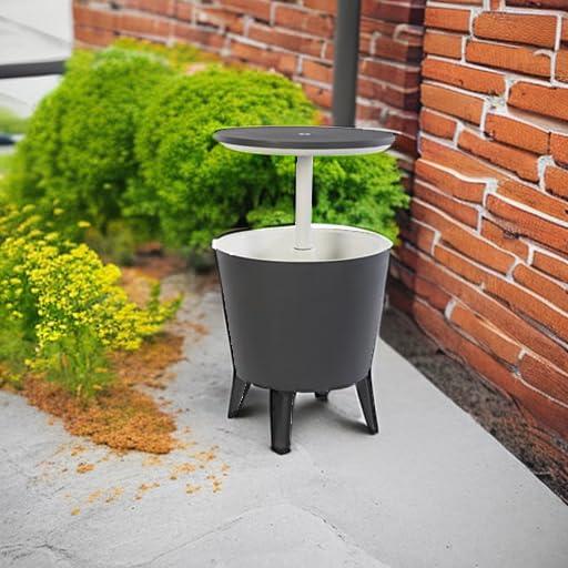 Keter Keter 32 Qt. Cool Bar Cooler Outdoor Weather Resistant Patio Furniture 2 in 1 Pop Up Cocktail Side Table and Beverage Cooler Combo