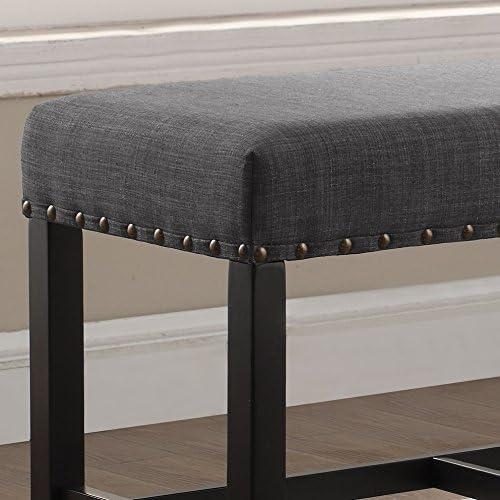 Roundhill Biony Counter Height Dining Bench with Nailhead Trim, Gray