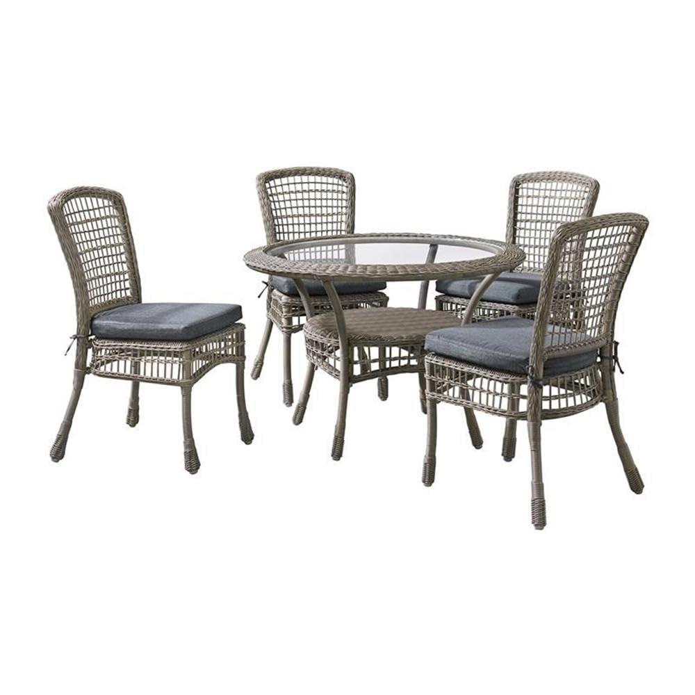 Carolina All-Weather Wicker Dining 5-Piece Dining Set with 42" Diameter Outdoor Dining Table and Four 37"H Chairs