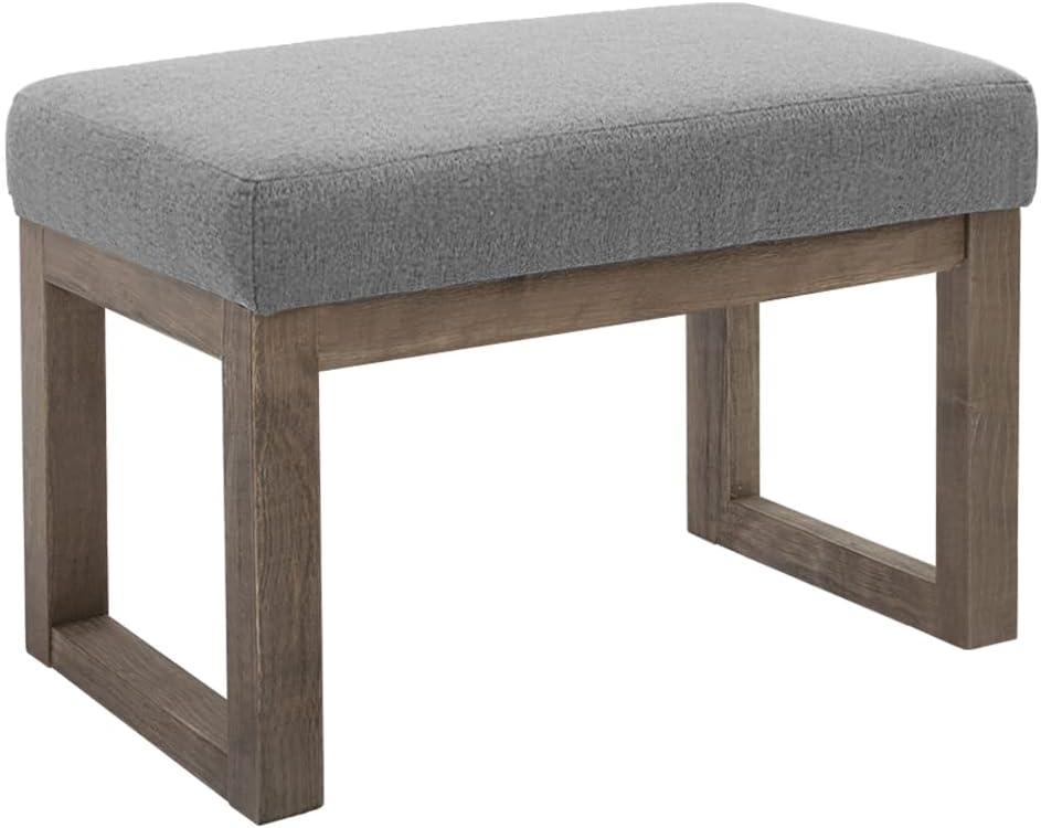 Gray Linen Upholstered Footstool with Wooden Frame