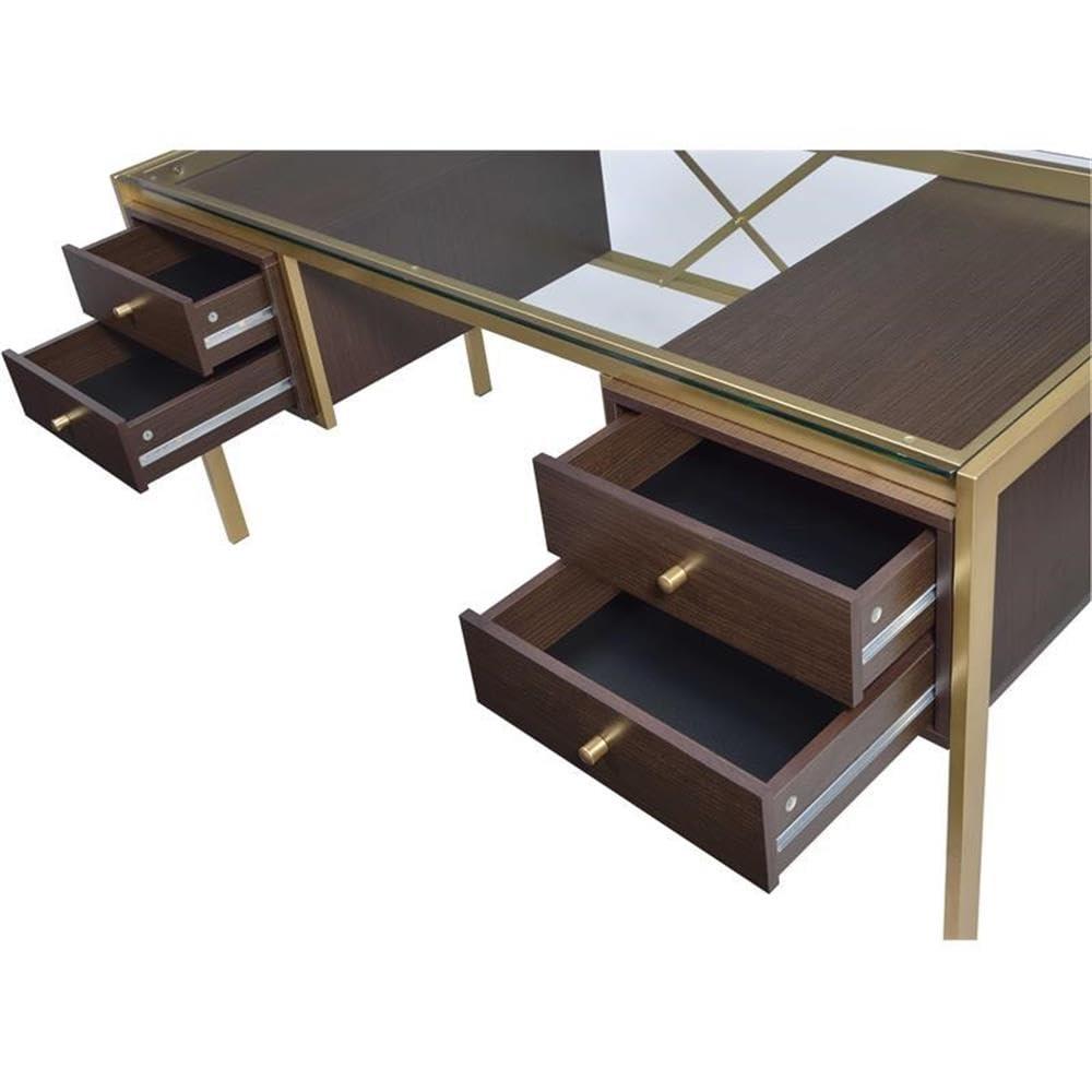 Everly Quinn Solid Wood Top Metal Base Writing Desk