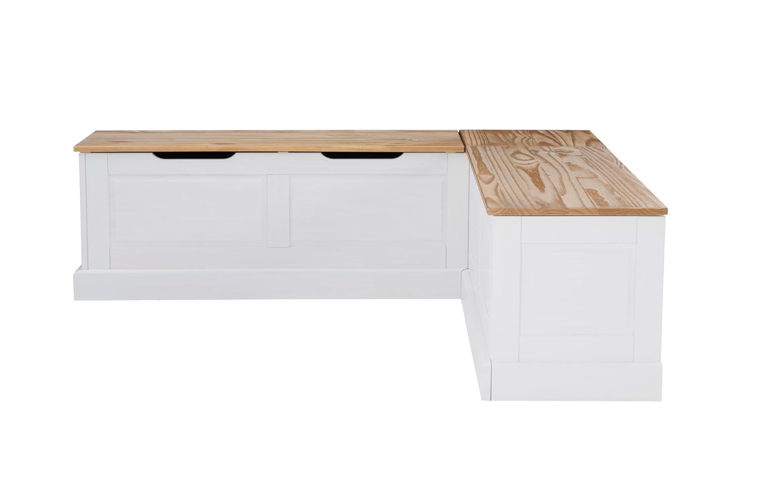 Linon Harris Natural and White Two Tone Backless Corner Breakfast Nook - Nook Only, Table is NOT Included