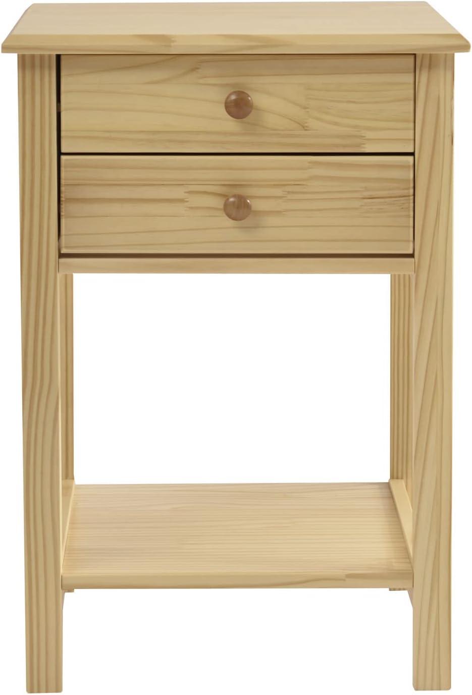 Better Home Products Solid Pine Wood 2 Drawer Nightstand in Natural