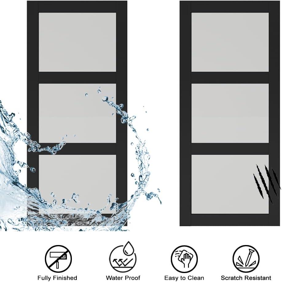 Calhome 3-Lite Tempered Frosted Glass White Finished Composite Double Sliding Barn Door with Hardware Kit Handle