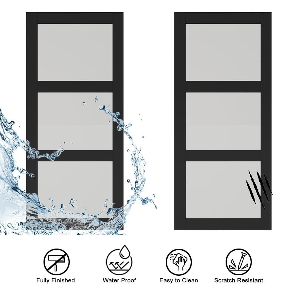 Calhome 3-Lite Tempered Frosted Glass White Finished Composite Double Sliding Barn Door with Hardware Kit Handle