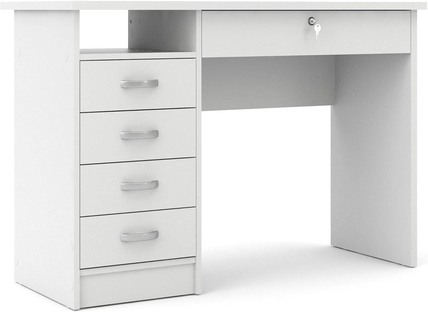 Tvilum Walden 5 Drawer Office Desk with 1 Locking Drawer for Adults, White