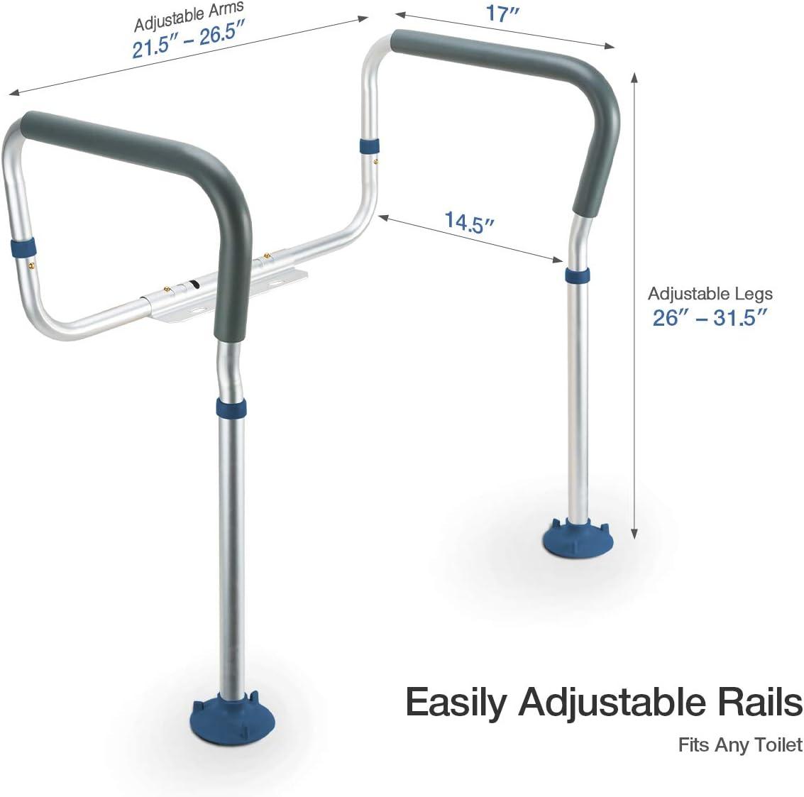 GreenChief Toilet Safety Rail, Medical Bathroom Safety Frame for Elderly, Handicap and Disabled - Adjustable Handrails for Toilet Seat Grab Bar Toilet Handrails Helper, 2 Additional Rubber Tips