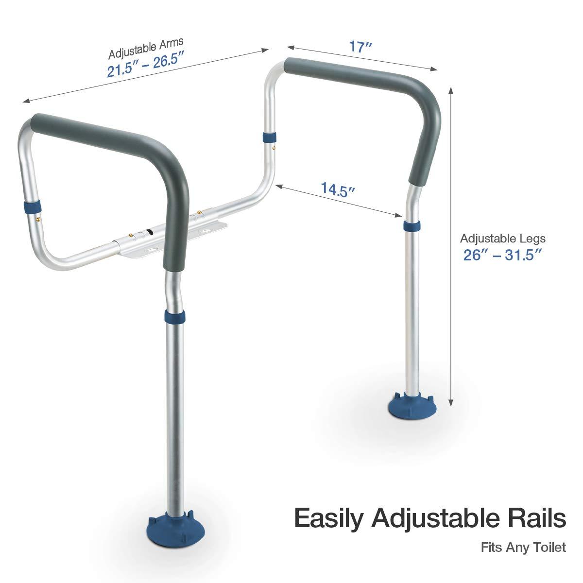 GreenChief Toilet Safety Rail, Medical Bathroom Safety Frame for Elderly, Handicap and Disabled - Adjustable Handrails for Toilet Seat Grab Bar Toilet Handrails Helper, 2 Additional Rubber Tips