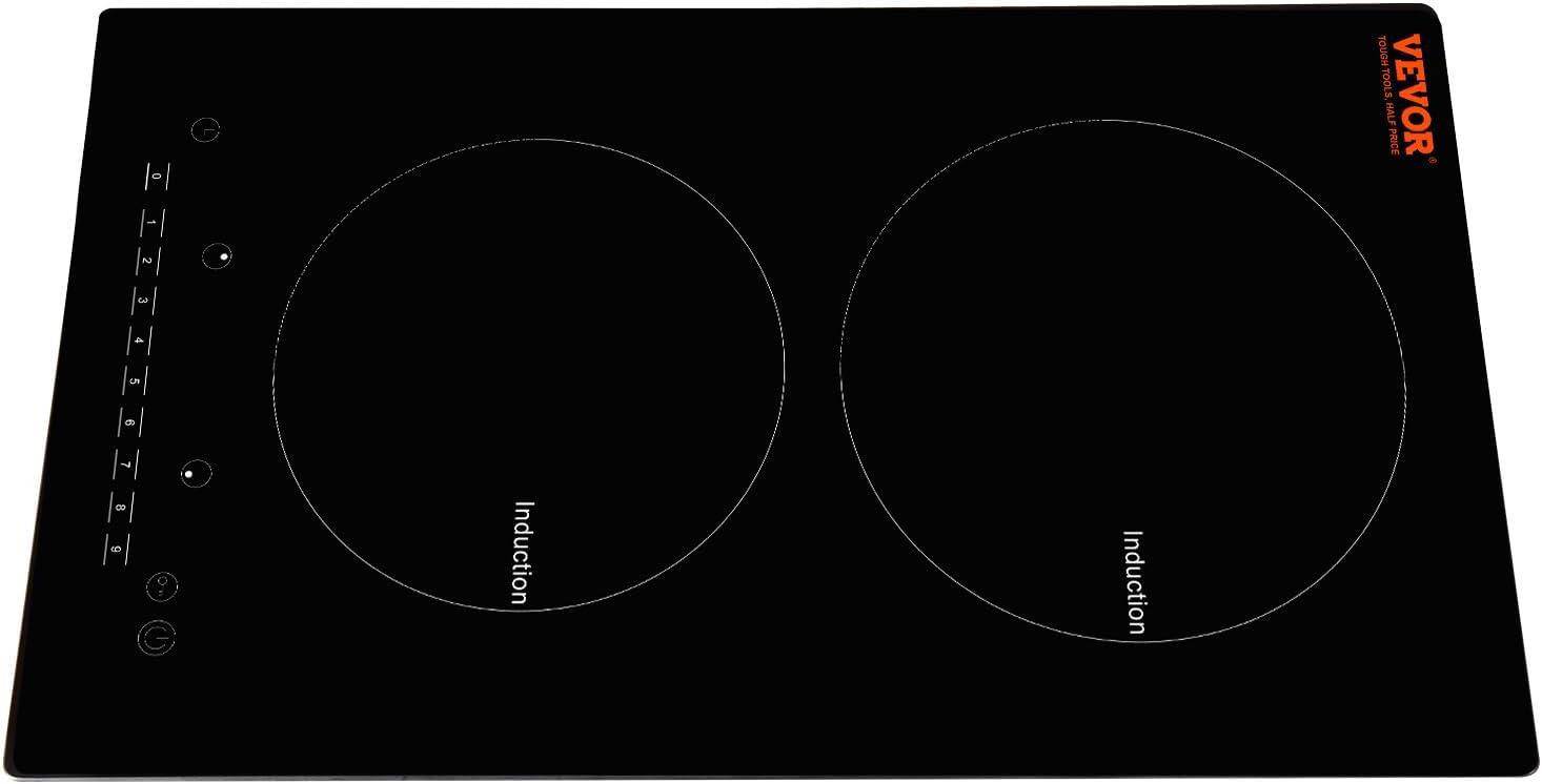 VEVOR Induction Cooktop, 1800W Electric Countertop Burner, 2 Burner Knob Control Stove, Built-in Induction Cooktop with 12 Temperature Settings, Glass Surface, Auto Shut-Off
