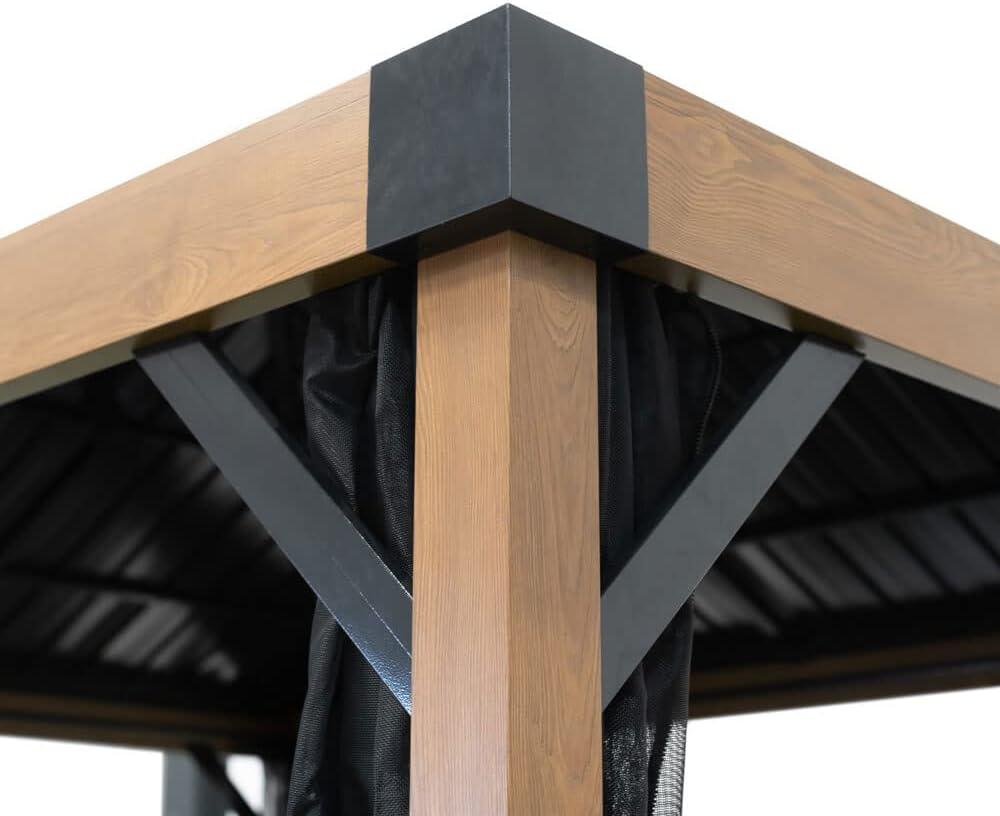 Sojag Outdoor 10' x 12' Fontana Hardtop Double Roof Gazebo Outdoor Sun Shelter, Wood and Black