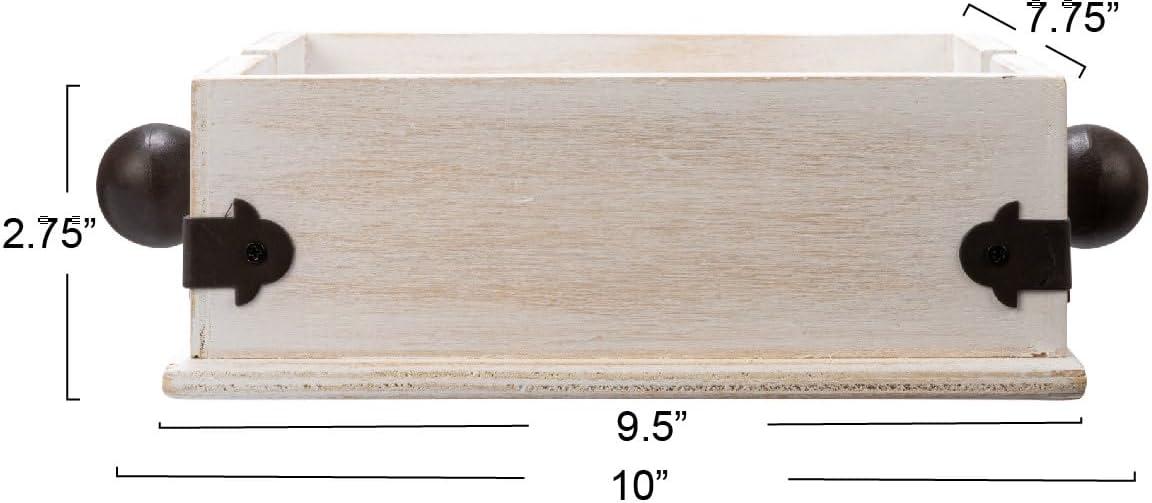 Creative Co-Op Farmhouse Square Wood and Metal Napkin Holder, Whitewashed Finish