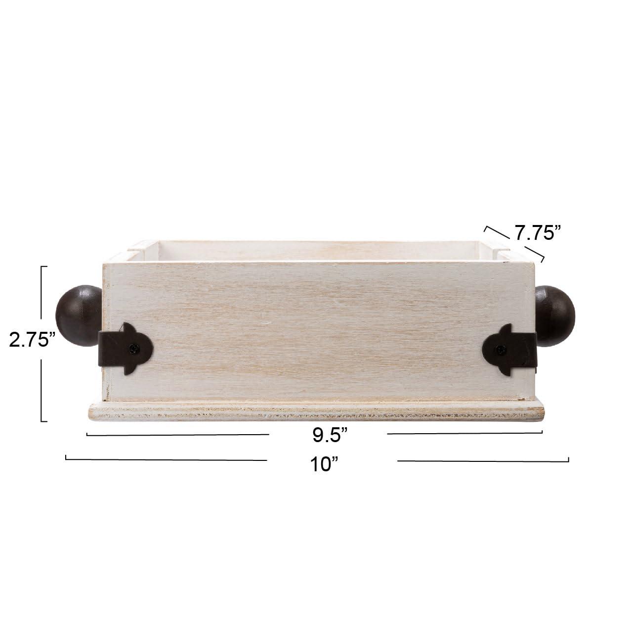 Creative Co-Op Farmhouse Square Wood and Metal Napkin Holder, Whitewashed Finish