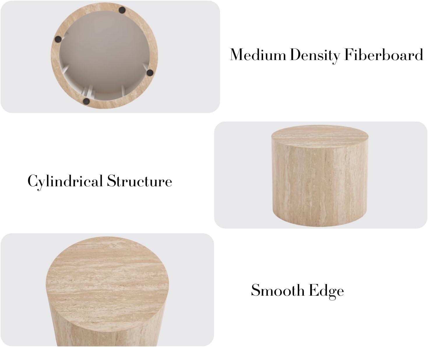 Latitude Run® Set of 2 Modern Round Wood Nesting Coffee Table Circle Travertine End Side Table Sets