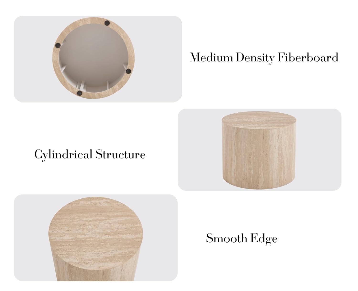 Latitude Run® Set of 2 Modern Round Wood Nesting Coffee Table Circle Travertine End Side Table Sets