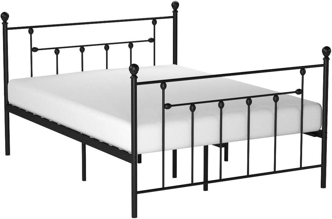 Black Metal Queen Platform Bed Frame with Headboard and Footboard