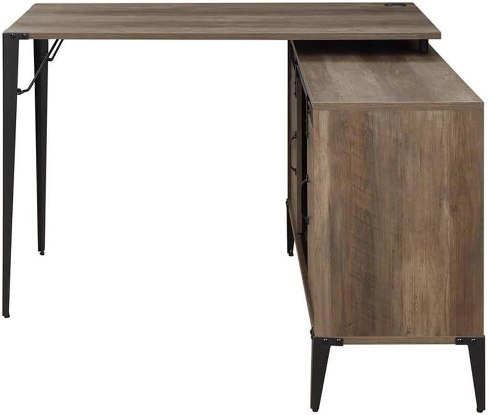 ExpressThrough L-Shaped Metal Base Writing Desk with Power Outlet