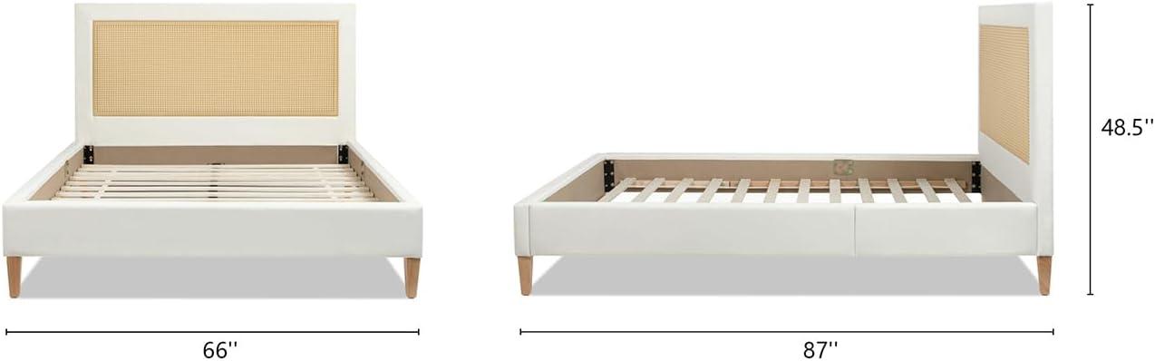 Haley Queen White Upholstered Cane-Back Platform Bed