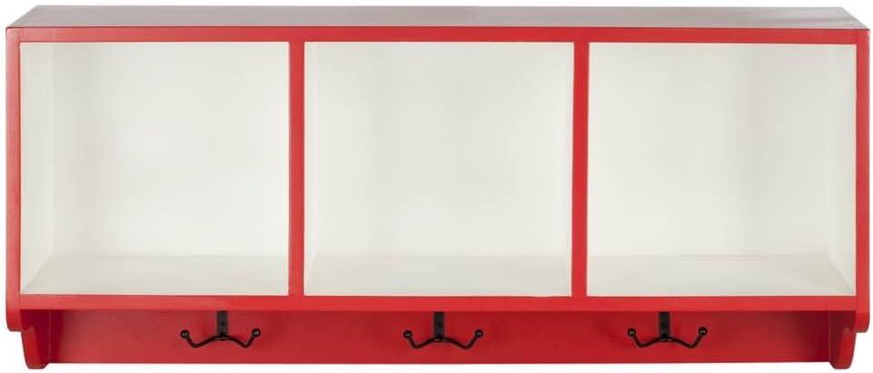 Alice Red and White Wooden Wall Shelf with Hooks