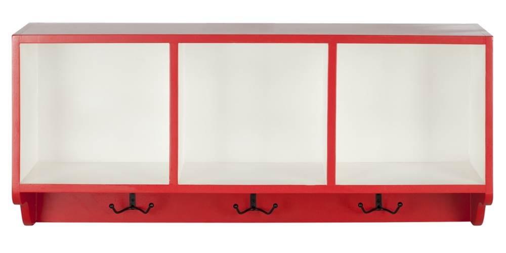 Alice Red and White Wooden Wall Shelf with Hooks