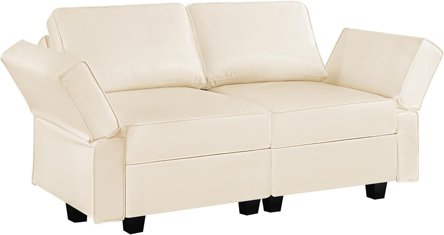 Beige Faux Leather Loveseat Sofa with Storage and Adjustable Arms