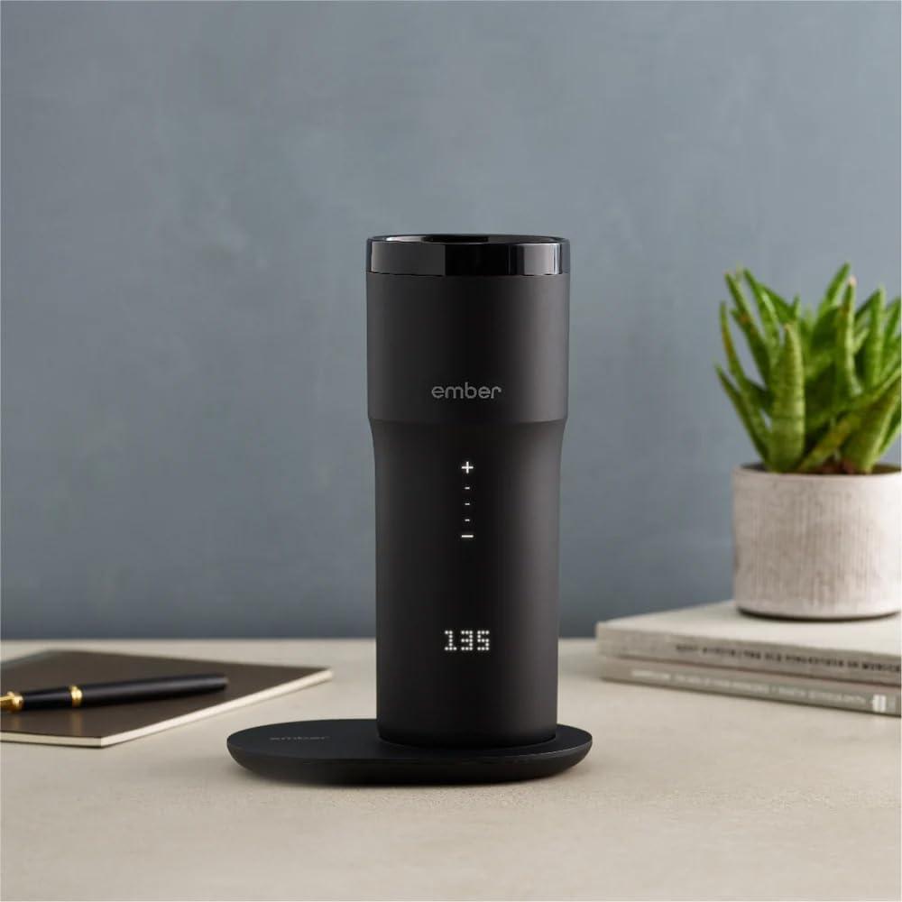 Ember Travel Mug 2+ 12oz Temperature Control Smart Mug Black: Stainless Steel Tumbler with Lid, Hand Wash, Hot & Cold Use