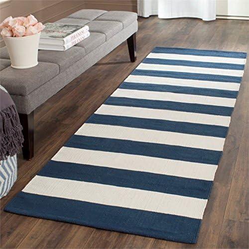 Handwoven Ivory and Navy Cotton Stripe Accent Rug - 2'3" x 5'