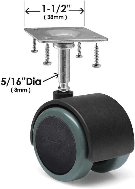 Slipstick 2-Inch Black and Gray Rubber Swivel Caster Wheels Set