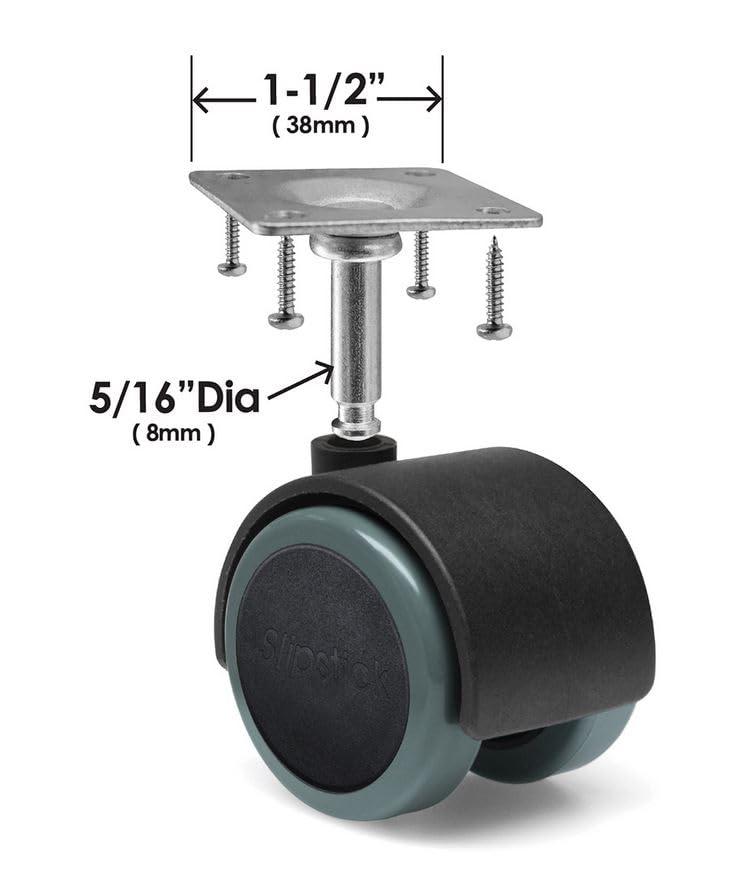 Slipstick 2-Inch Black and Gray Rubber Swivel Caster Wheels Set