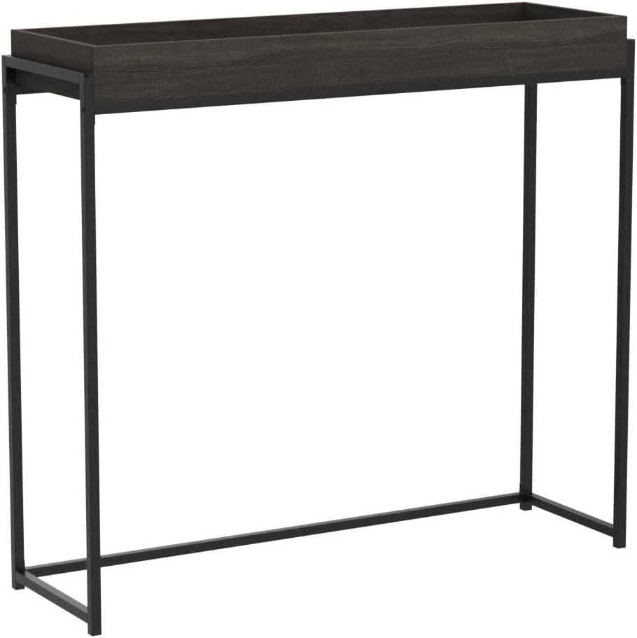 Dark Gray Wood and Metal Console Table with Storage, 35.5" Tall