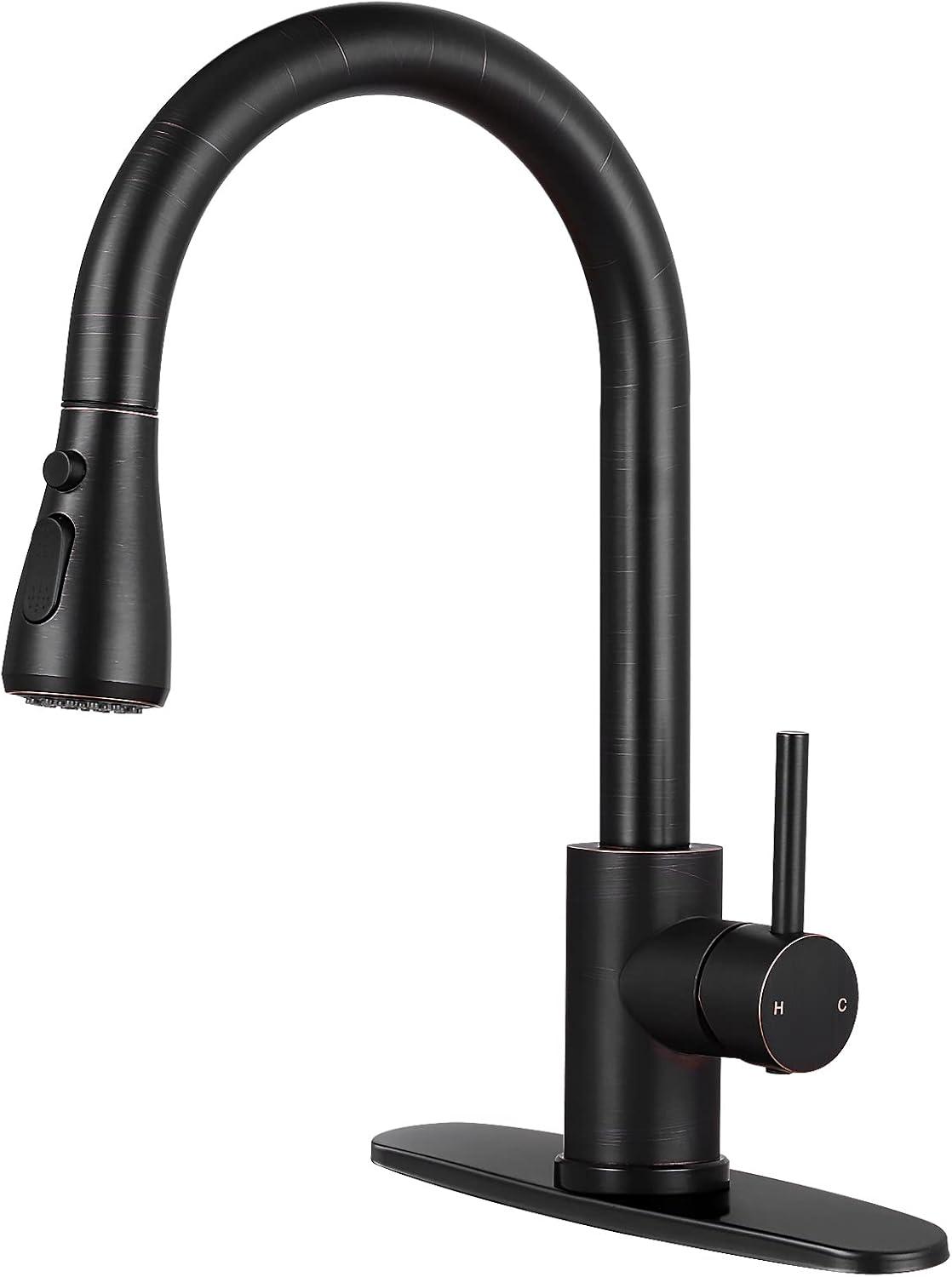 Oil Rubbed Bronze Pull Down Kitchen Faucet with Spray