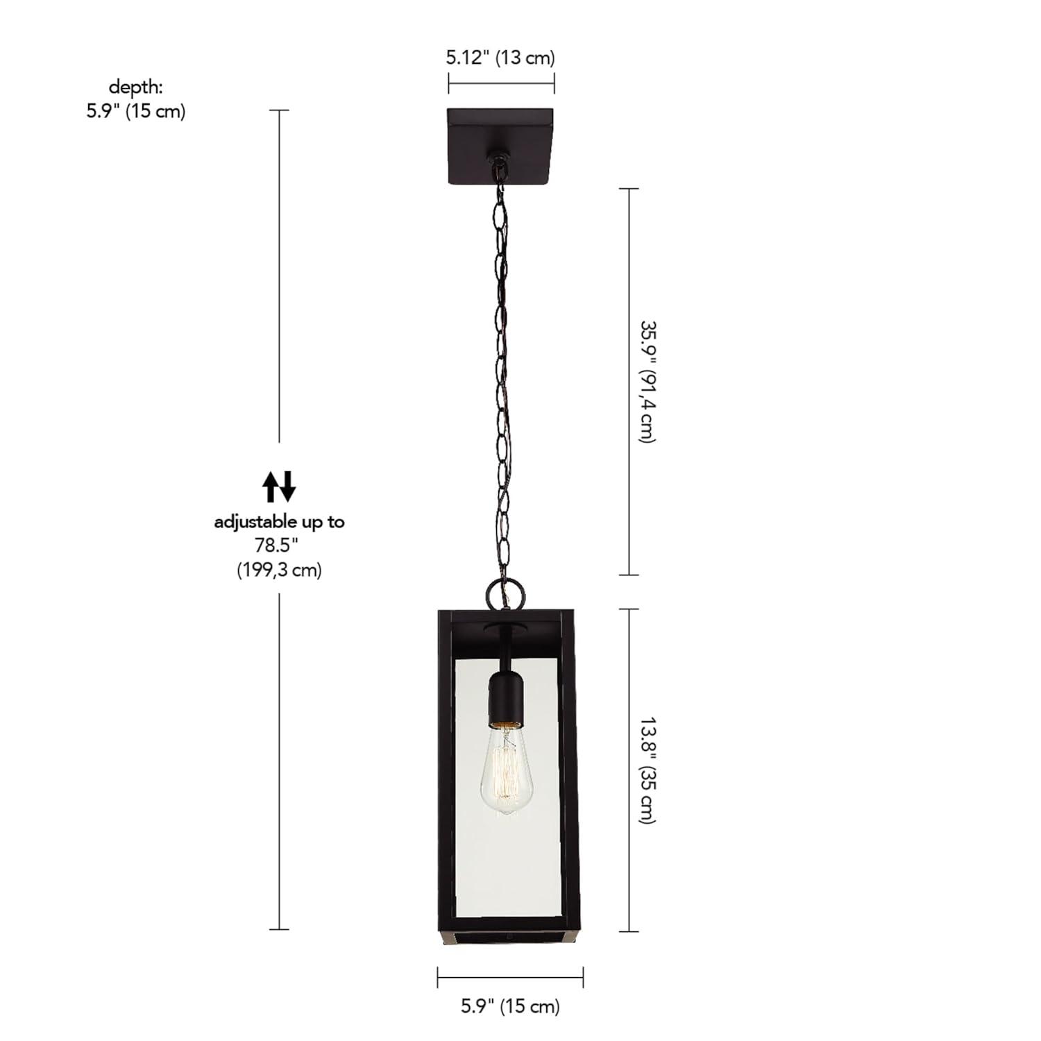 1-Light Matte Black Outdoor Pendant Lighting with Clear Glass Shade