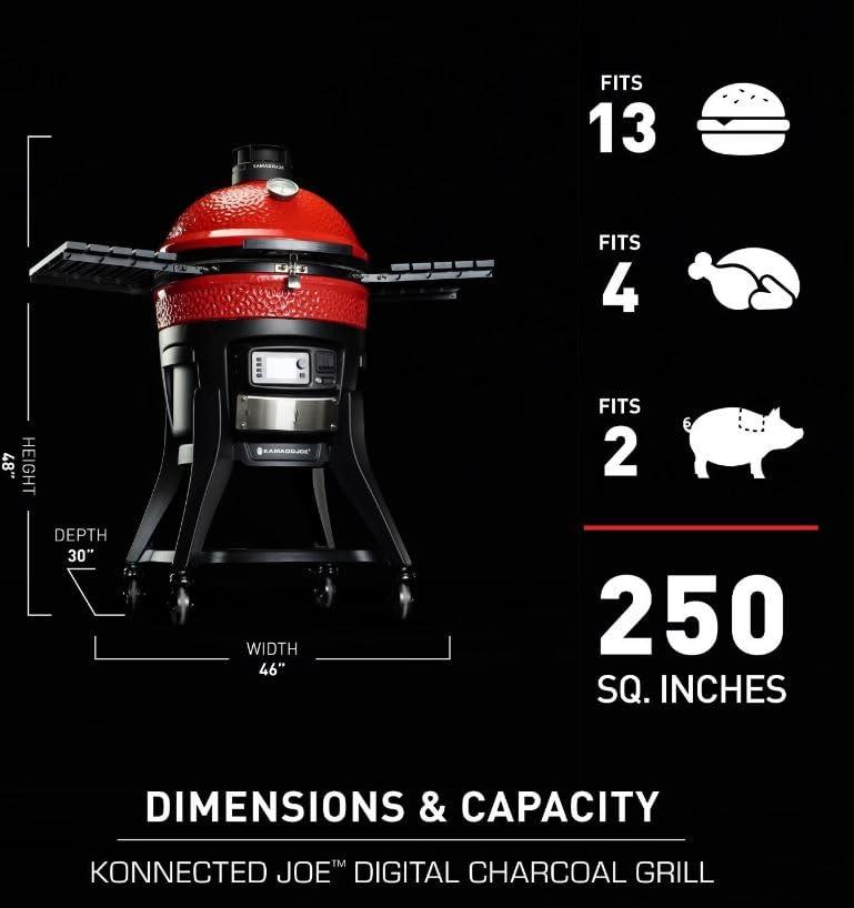 Kamado Joe 18" Red Ceramic Digital Charcoal Grill and Smoker