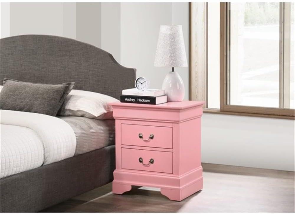 Glory Furniture Louis Phillipe 2 Drawer Nightstand in Pink