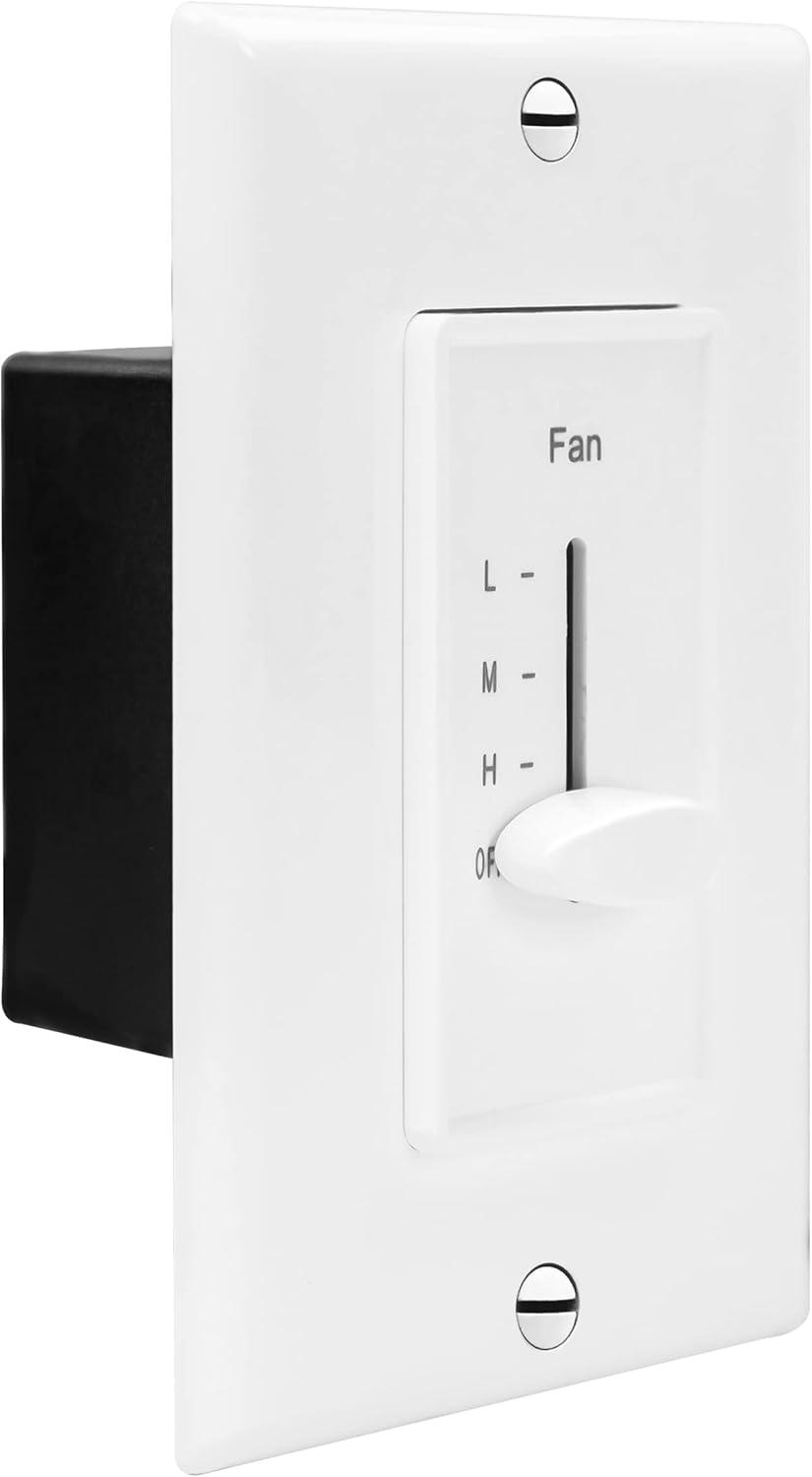 ENERLITES 3 Speed in Wall Ceiling Fan Control, Slide Switch, 120VAC, 2.5A, Single-Pole, Neutral Wire NOT Required, 17000-F3-W2P, White, 2 Pack