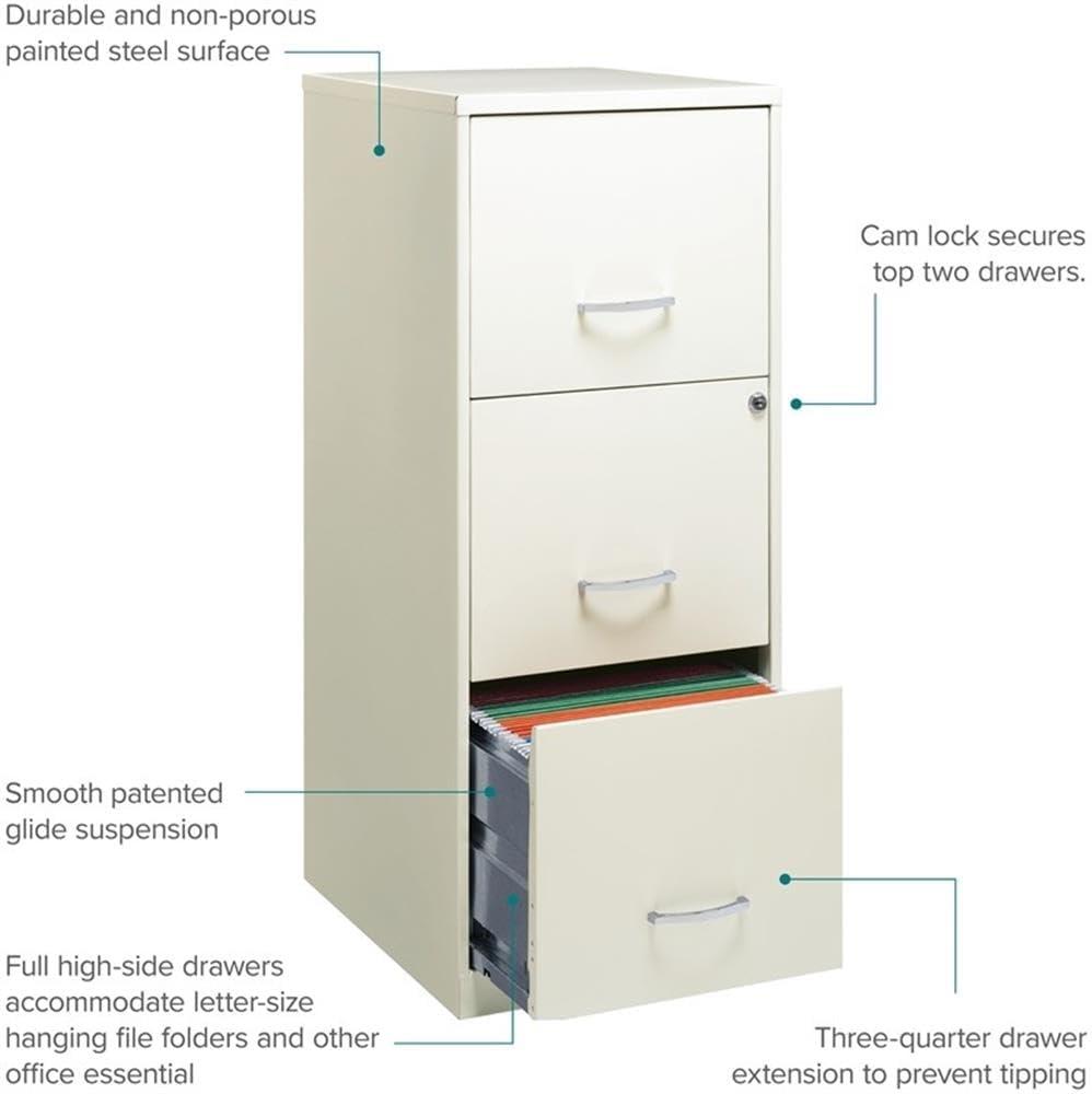 Scranton & Co 18" 3 Drawer Vertical File Cabinet in Pearl White