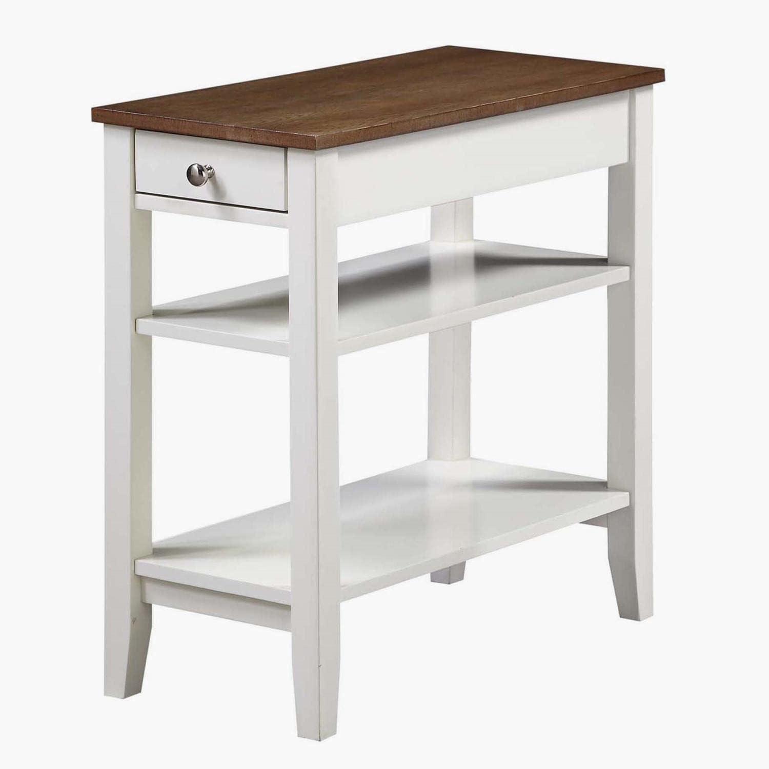 Convenience Concepts American Heritage 1 Drawer Chairside End Table with Shelves, Driftwood/White