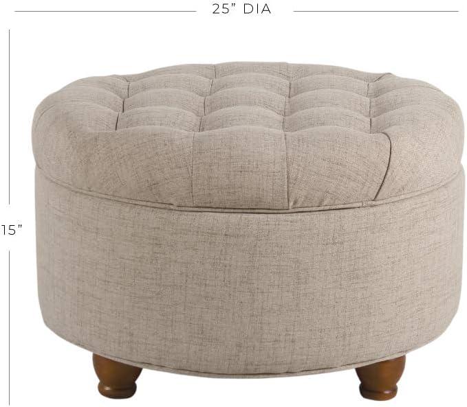 Large Tufted Round Storage Ottoman - HomePop