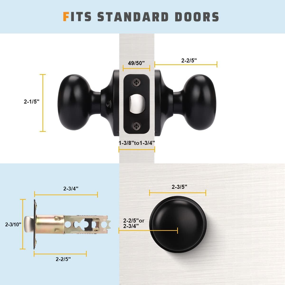 KNOBWELL 10 Pack Matte Black Passage Door Knob Set, Keyless Interior Closet Door Knobs for Hallway