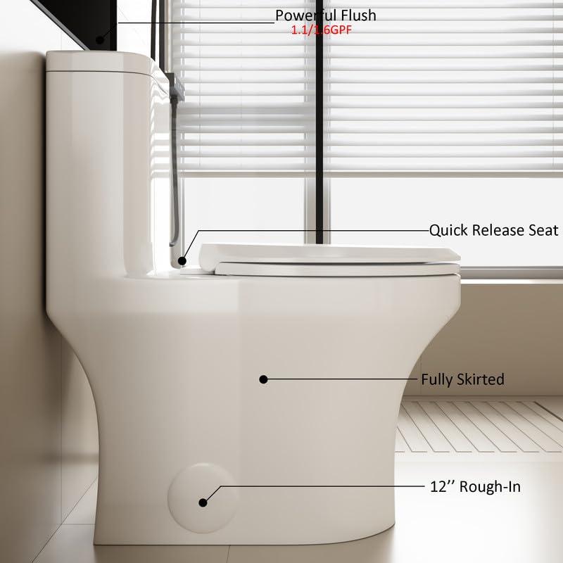Albriya A1854 One Piece Toilet, Modern Elongated Toilet Power Dual Flush 1.1/1.6 GPF with Comfortable Chair Seat ADA Height 16 1/4’’ for Bathroom, 12’’ Rough-In, MaP 1000g, Grey