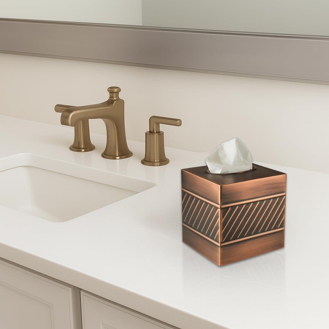 Monarch Abode Geometric Embossed Metal Tissue Box Cover