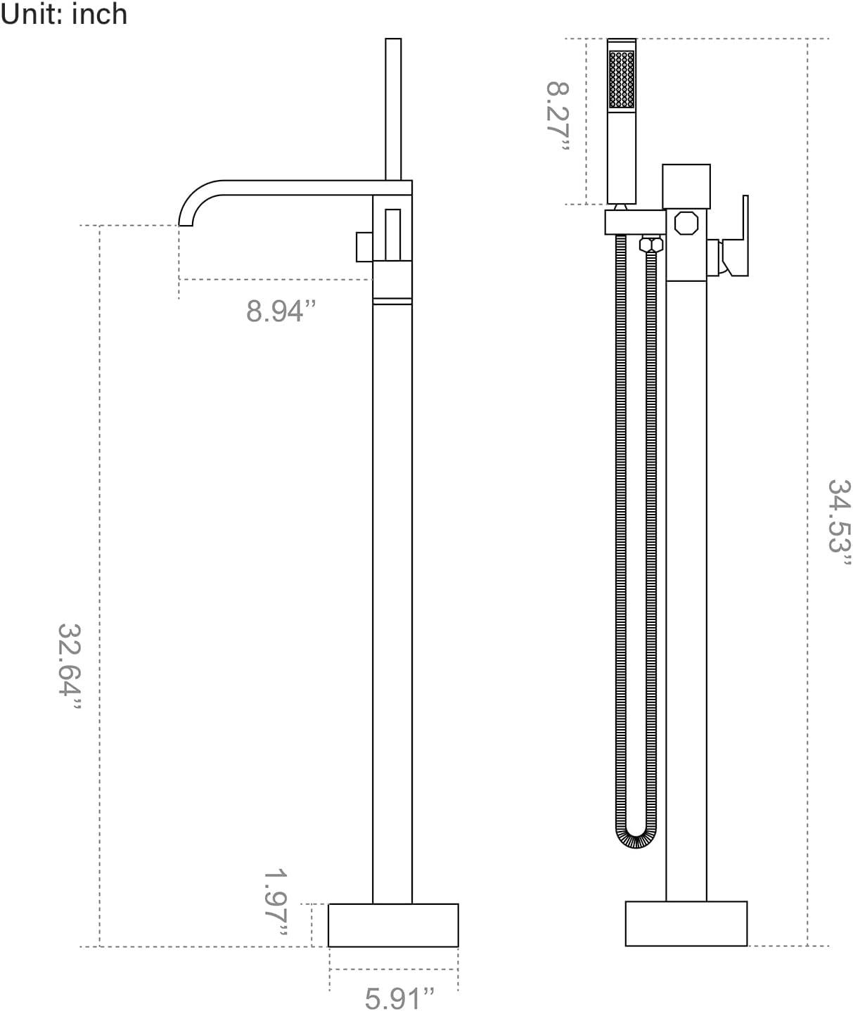 Matte Black Brass Waterfall Freestanding Tub Faucet with Hand Shower