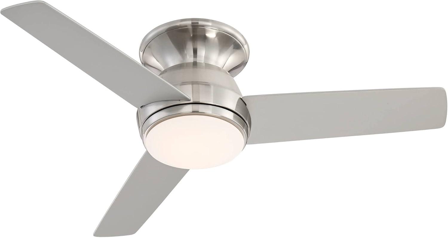 44" Casa Vieja Marbella Breeze Modern Hugger Indoor Ceiling Fan with Dimmable LED Light Remote Control Brushed Nickel Opal Glass for Living Room House