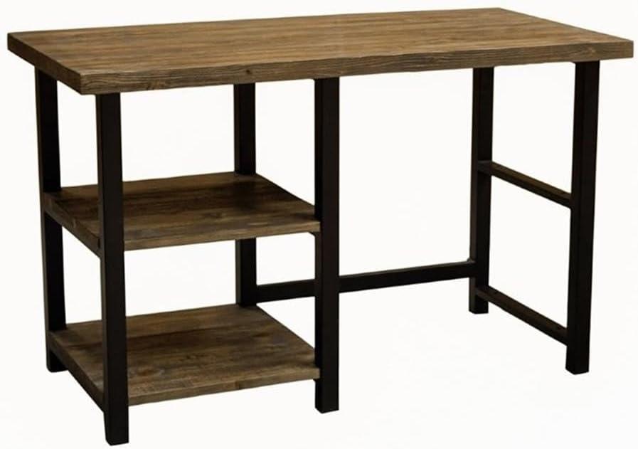 Pomona Writing Desk with Two Shelves Metal and Solid Wood Natural - Alaterre Furniture: Modern Style, Open Storage, Home Office