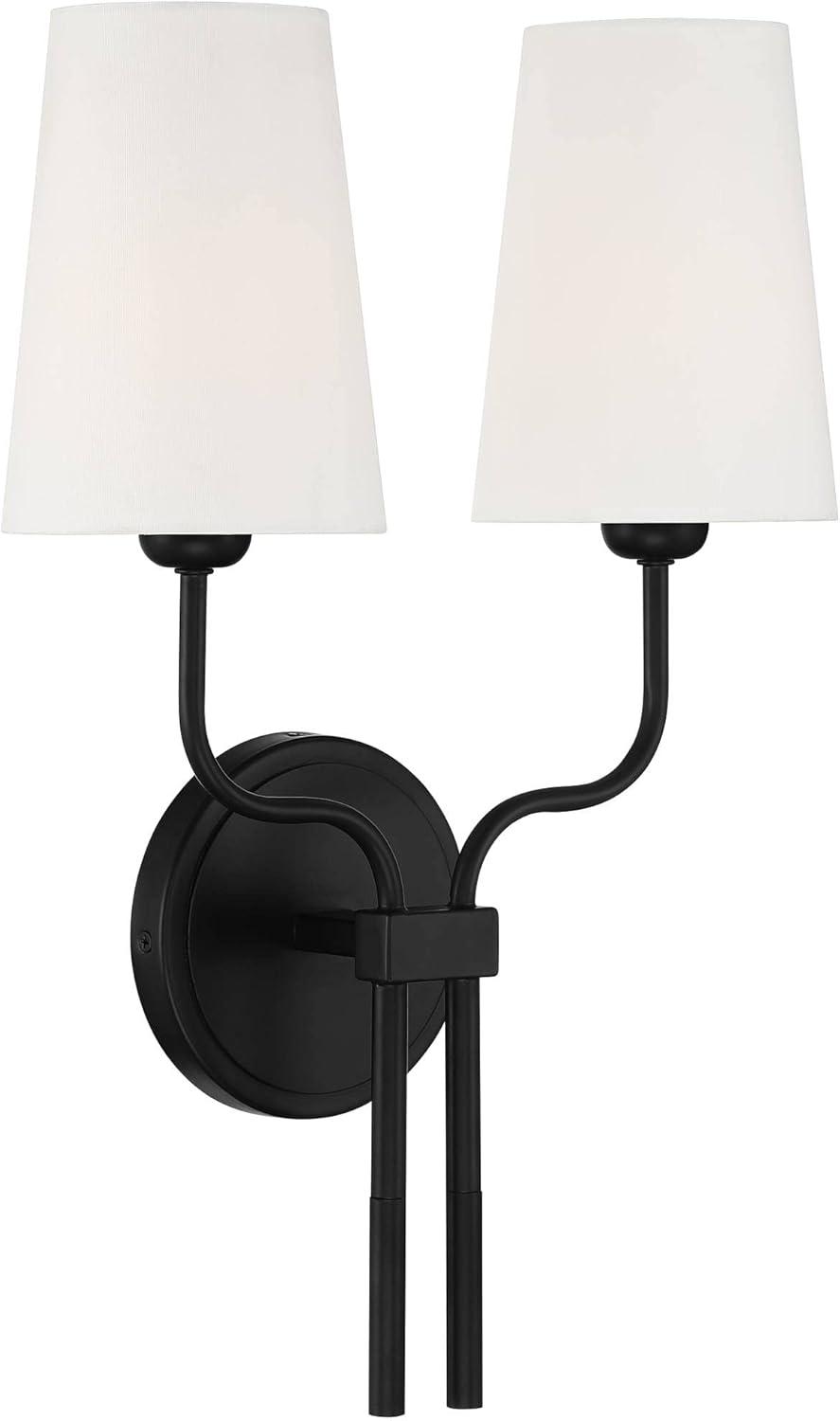 Possini Euro Design Melody Modern Wall Light Sconce Black Hardwire 13" 2-Light Fixture White Linen Shade for Bedroom Reading Living Room Hallway House