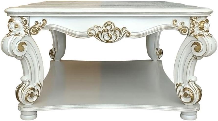 ACME Vendome Rectangular Wooden Coffee Table with Bottom Shelf in Antique Pearl